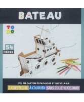 Bateau : jeu en carton écologique et recyclable à construire, à colorier, sans colle ni ciseaux : 54 pièces 